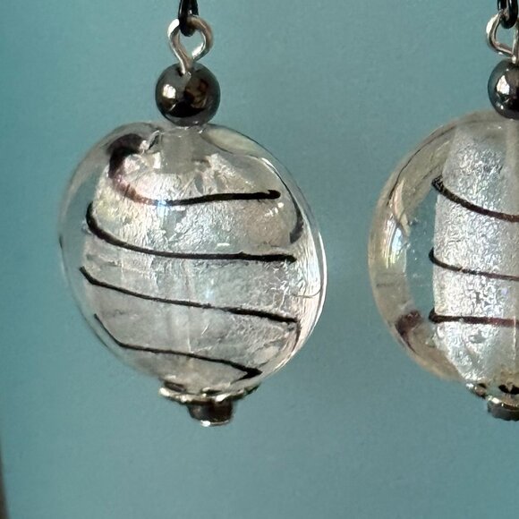 Lampwork Clear Glass Bead with Black Swirls Pierced Earrings - Picture 3 of 3